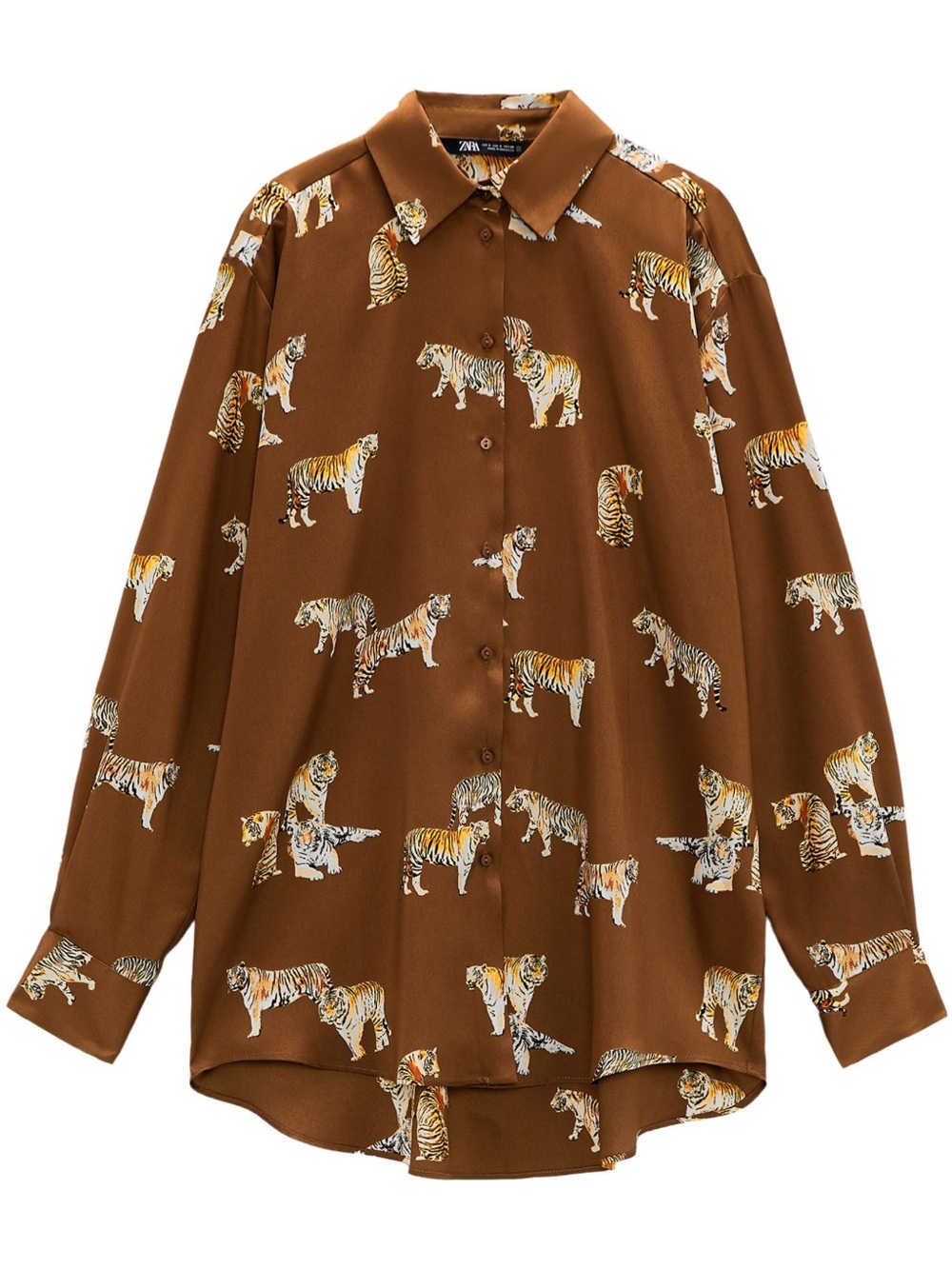 Brown Tiger-Print Men's Button-Up Shirt